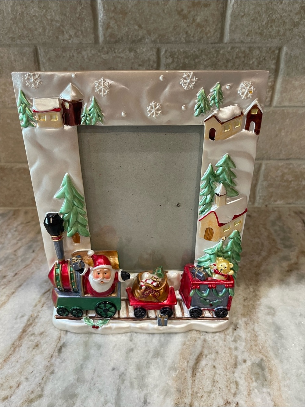 3D Christmas holiday ceramic picture frame with train and Santa